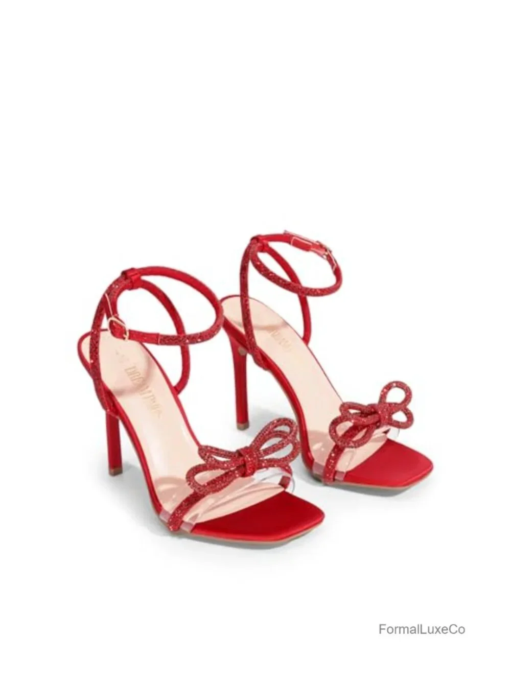 Double Bowknot Crystal Sandals Slingback Heels Square Toe Party Wedding